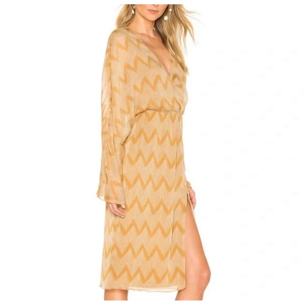 House of Harlow 1960 X REVOLVE Liza Midi Dress Wrap SMALL Chevron Mustard Cream‎